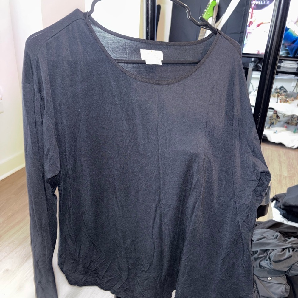 Kate Spade Black Long Sleeve Top With Silk On Back Size Medium
